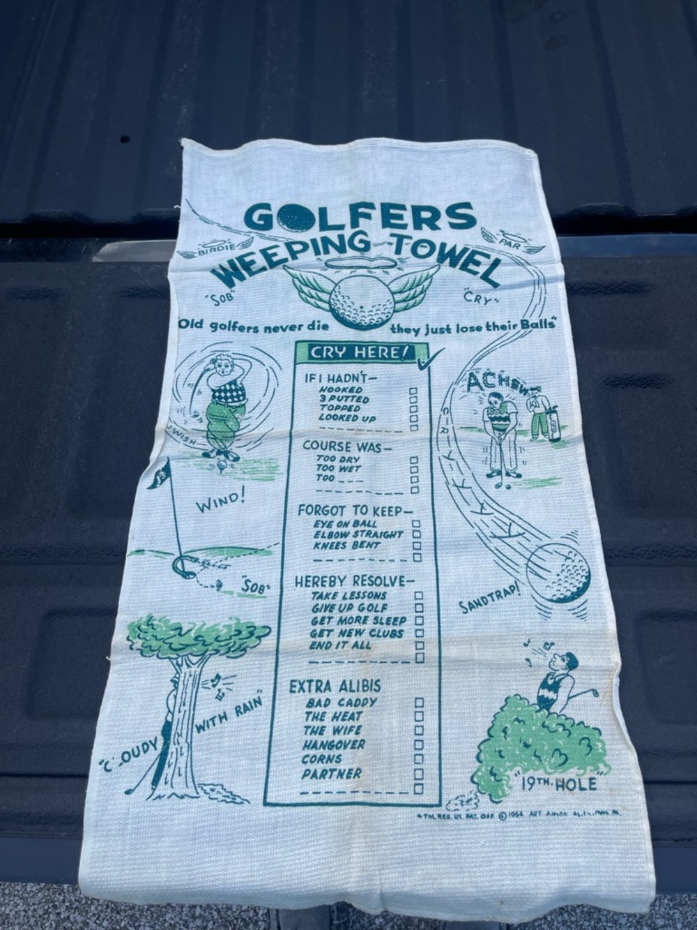 Golfers Crying Towel Vintage Framing Hanging Green White Foam Golf Ball
